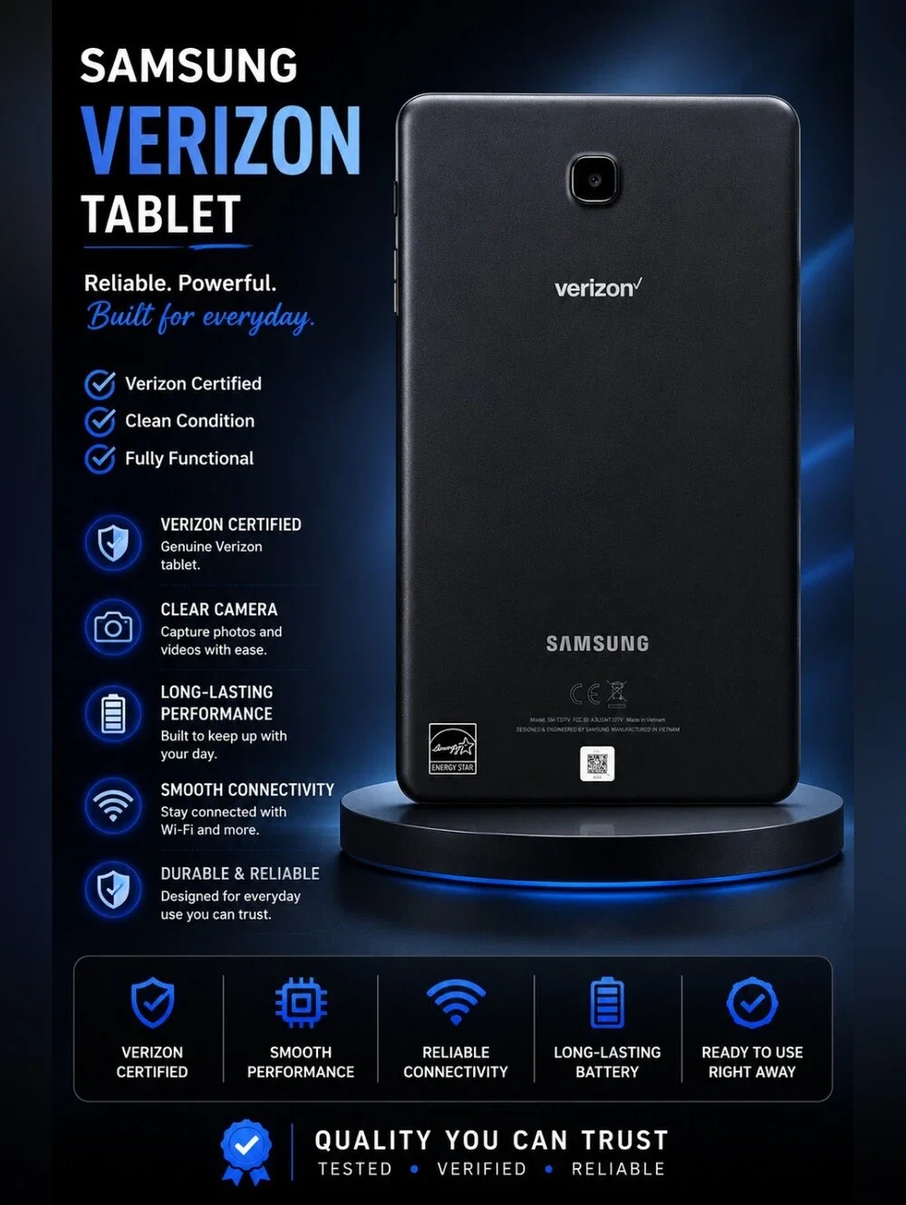 Samsung Tablet in Black with Verizon Branding -UNLOCKED